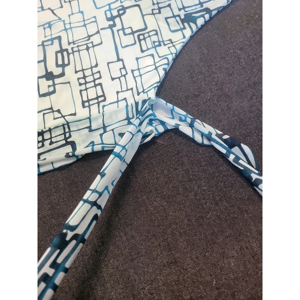 Vintage 90s Y2K Bat Wing Top Sheer Baby Blue Geometric Fang Glam L/XL Tie Waist - Picture 11 of 12
